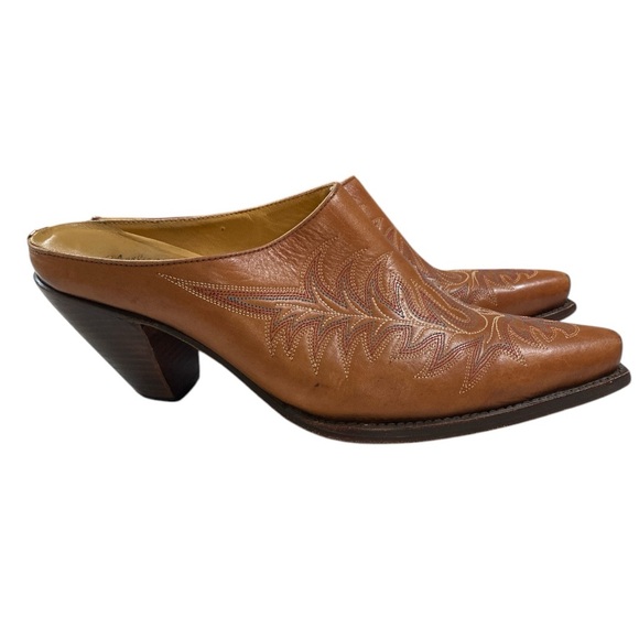 Lucchese Charlie 1 Horse Western Heeled Mules Pecan Brown Leather Size 8 - Picture 3 of 14